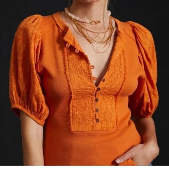 Pilcro Tops - 2/25 Anthropologie I Pilcro Bella Henley Top Shirt Boho Puff Medium M blouse